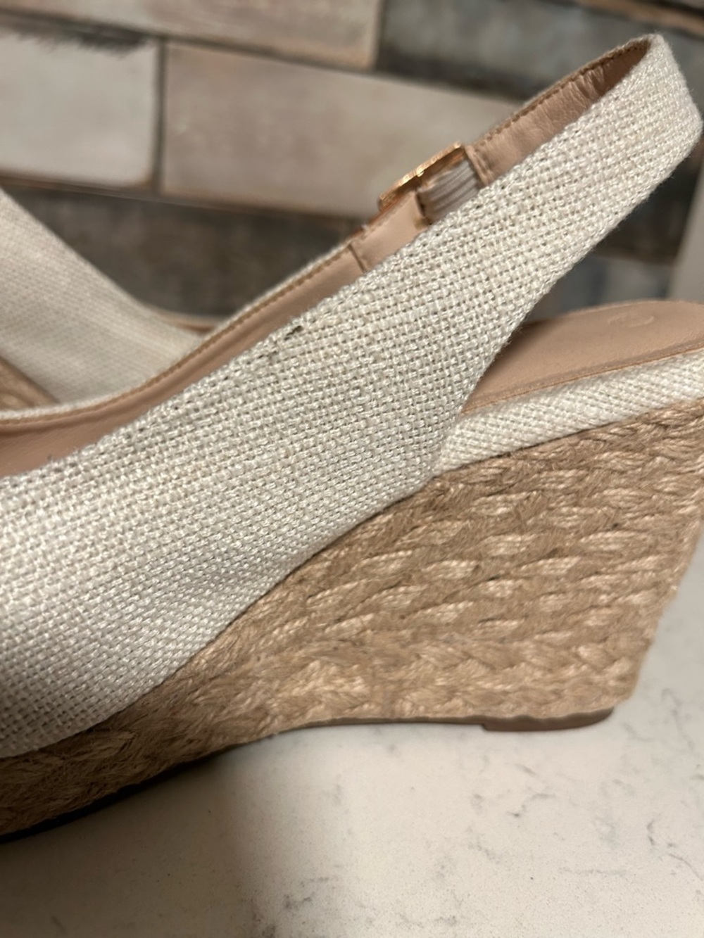 Women’s Ivory Espadrille Wedge Slingback Peep-Toe Sandal - Picture 9 of 15